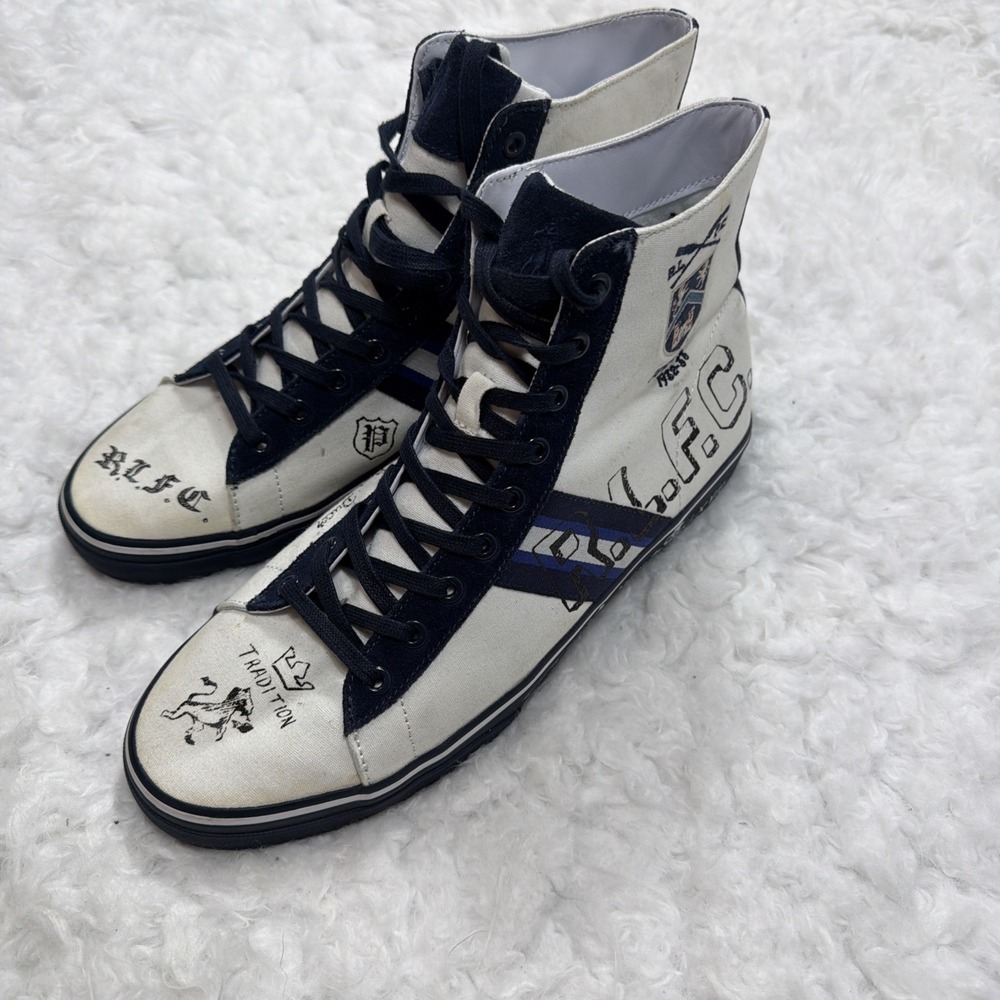 Polo Ralph Lauren Solomon II New York High Top Sneakers Mens 11‎ D White Blue
